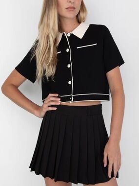 Oak + Fort CROPPED KNIT CONTRAST TRIM TOP